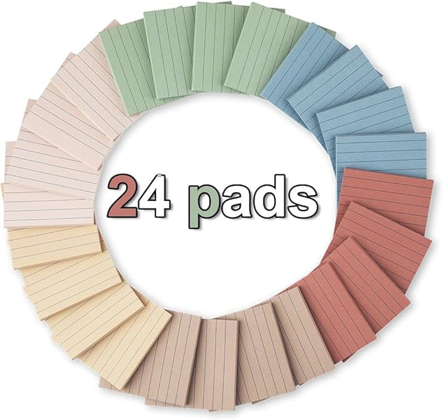 (24 Pack) Lined Sticky Notes 3x3 in,Notepads with Lines,Ruled Stickies Super Sticking Power,Office School Memo Note Pads Vintage Colors,Post on Windows Doors,Recyclable,Easy to Write on