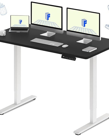 FLEXISPOT E3 Dual Motor 60 x 24 Electric Standing Desk Sit Stand Up Desk, Holds 220 lbs, Adjustable Height w/Memory Presets, One-Piece Black Desktop & White Frame, Ships in 2 Boxes