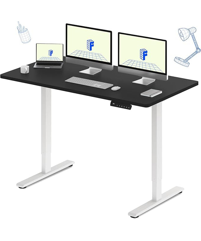 FLEXISPOT E3 Dual Motor 60 x 24 Electric Standing Desk Sit Stand Up Desk, Holds 220 lbs, Adjustable Height w/Memory Presets, One-Piece Black Desktop & White Frame, Ships in 2 Boxes