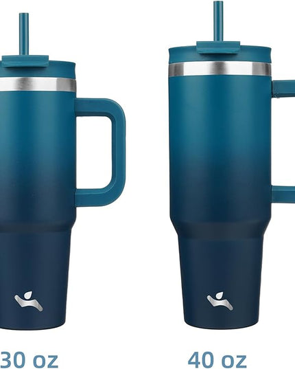 30 oz Tumbler with Handle and 2 Straws,2 in 1 Lid Insulated Water Bottle Stainless Steel Travel Coffee Mug,Indigo Black