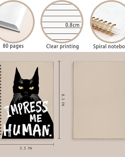 Funny Cat Notebook Journal, Black Cat Spiral Notebook, Black Cat Gifts, Cat Notepad, Cat Gifts for Cat Lovers, College Ruled Spiral Notebook 80 Sheets -160 Pages 5.5x8.3 Inch
