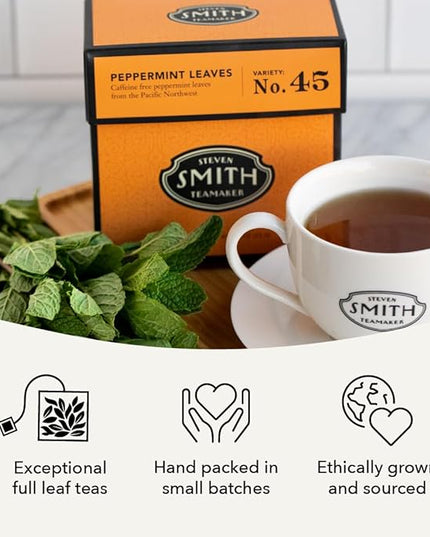 Steven Smith Teamaker Peppermint Leaves No. 45, Herbal Tea, Caffeine-Free, Sugar-Free, Sustainably Grown, Tea Bags, 15 Sachets, 0.78oz each