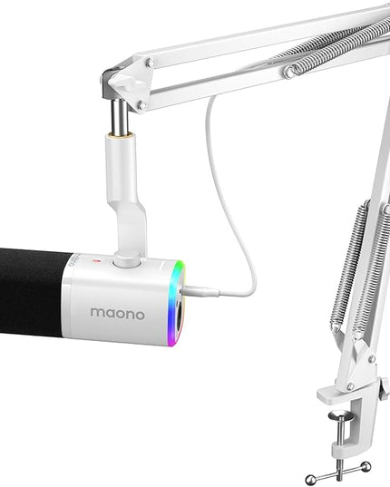 MAONO XLR/USB Gaming Microphone Kit: Dynamic PC Mic for Streaming Podcasting, Software Support, Mute Button, Gain Control, RGB Computer Mic with Boom Arm Stand, for Recording, PS4/PS5, PD100XS White