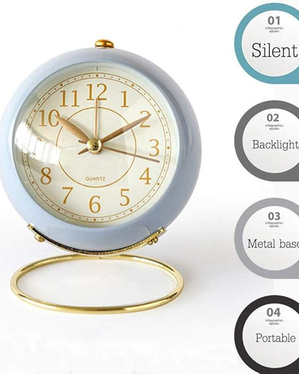 SHISEDECO Small Tableclocks Classic Non-Ticking Tabletop Alarm Clock with Backlight, Battery Operated Astronaut Deskclock with HD Glass for Living Room Bedroom Bedside Indoor Decor (Blue)