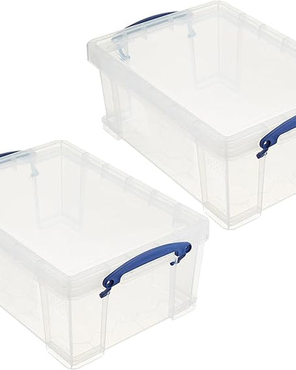 Really Useful Box 9 Liter Plastic Storage Bins with Lids and Clip Lock Handles for Home or Office Organization and Storage (2 Pack)