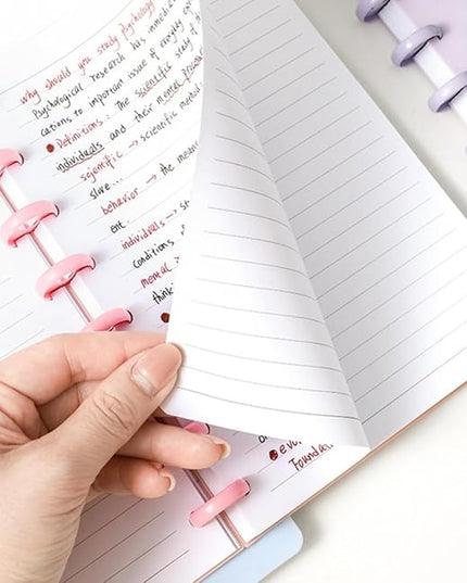 Junior Size Lined Paper Refills - 100 Sheets/200 Pages 8-Disc Refill Paper, 5 Colorful Sheets Dividers, 5.8" x 8.5"