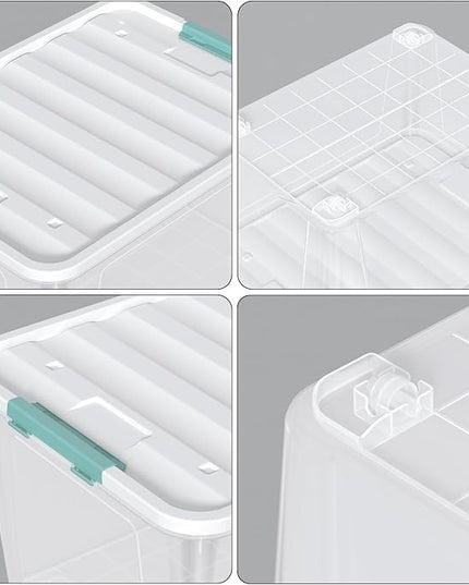 4 Pack 85 Quart Latching Storage Box Bin, Large Storage Box with Wheels, Clear