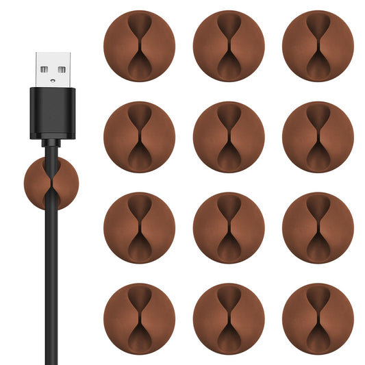 Flezoo 12PCS Coffee Adhesive Cable Clips Cord Organizer for Wire Management
