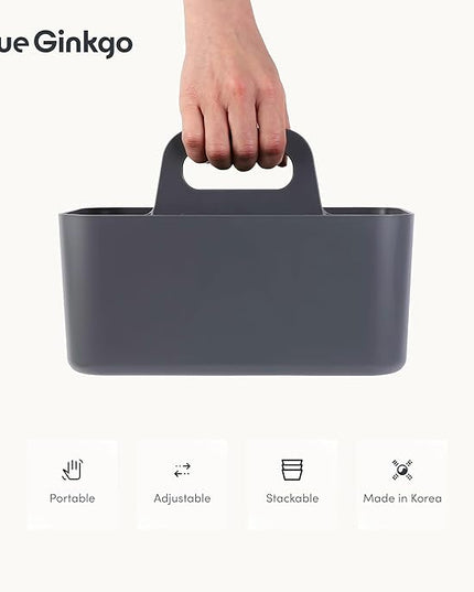 BLUE GINKGO Stackable Organizer Caddy – Korean-Made Portable Tote for Bathroom, Office, Crafts, or School Supplies (Rectangle, Gray)