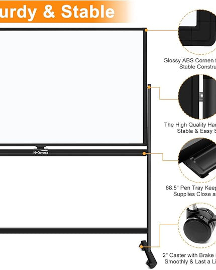 H-Qprobd Dry Erase Board with Stand 72"x40" Magnetic Mobile Whiteboard on Wheels Double-Sided Rolling Whiteboard for Office, Home & School