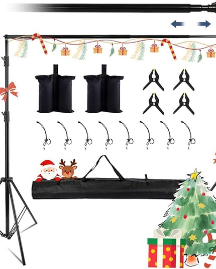 Kate Backdrop Stand Kit for Photography, 10x8.5ft(WxH) Adjustable Heavy Duty Photo Background Stand with 8 Clamps and 2 Sandbags, Back Drop Support System Stand for Backdrop Parties