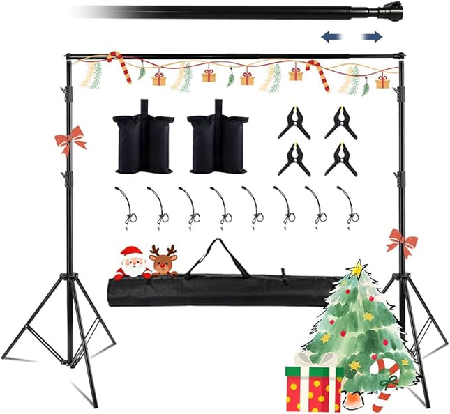 Kate Backdrop Stand Kit for Photography, 10x8.5ft(WxH) Adjustable Heavy Duty Photo Background Stand with 8 Clamps and 2 Sandbags, Back Drop Support System Stand for Backdrop Parties