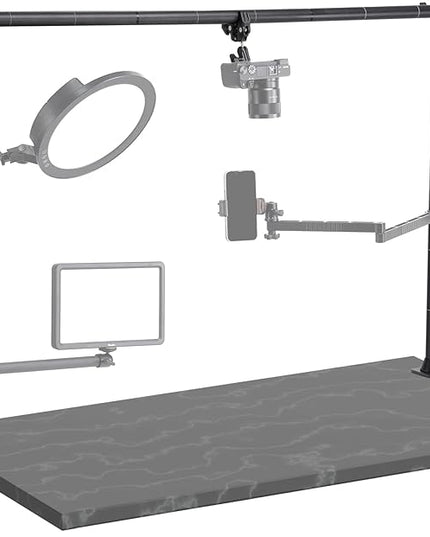 JUSMO LS15 Pro Camera Desk Mount, Aluminum Overhead Camera Mount Rig, Table Multi-Device Pole to Mount Magic Arm Clamp, DSLR, Cameras, Phone, Light, Microphone, Streaming, Studio, Max Load 22 lb