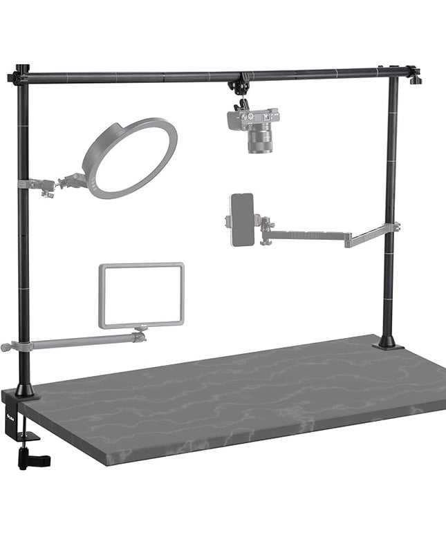 JUSMO LS15 Pro Camera Desk Mount, Aluminum Overhead Camera Mount Rig, Table Multi-Device Pole to Mount Magic Arm Clamp, DSLR, Cameras, Phone, Light, Microphone, Streaming, Studio, Max Load 22 lb