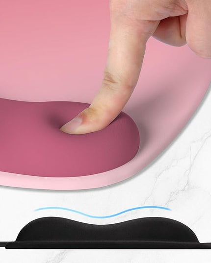 ITNRSIIET Ergonomic Mouse Pad, Cushioned Gel Wrist Rest, Non-Slip Base, Smooth Surface, Cute Multi-Color, 9.5 x 8.2 in, Pink Ombre
