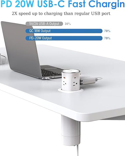 Pop Up Countertop Outlet with 15W Wireless Charger, 4 Outlets & 4 USB (2 PD20W USB-C) 3.15in Desk Hole Pop Up Power Outlet for Kitchen Countertop,Office Conference Table.ETL Listed
