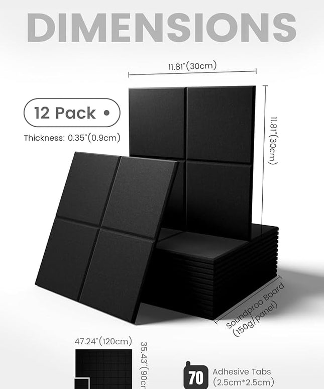 Large Felt Bulletin Board 48" x 36", 12-Pack 4-Compartment Wall Organizer, Cork Board Alternative with 70 Removable Adhesive Tabs, Modular Felt Panels for Home Office, Classroom and Study-Black