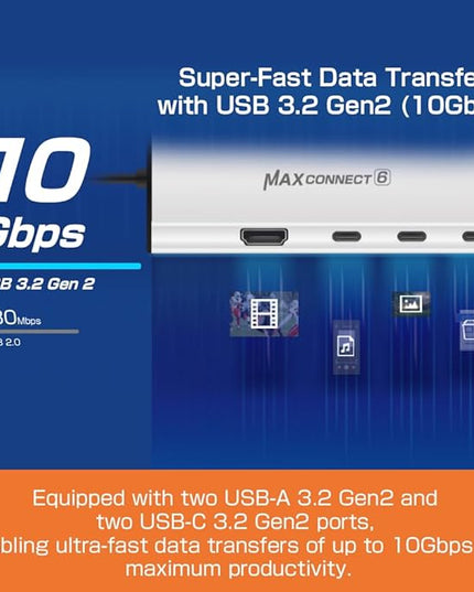 TEC MaxConnect 6-in-1 USB-C Hub with 4K60Hz HDMI, 100W PD, USB-A & USB-C 3.2 Gen2, 10Gbps Data Transfer, Compatible with MacBook Pro, iPad Pro, Windows, and Type-C Devices
