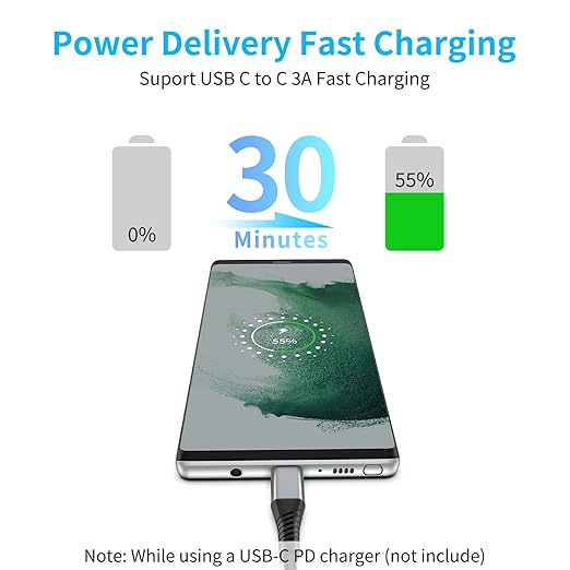 6 inch USB C to USB C Cable, 0.5ft 3-Pack Short USB Type C Charger Cable PD Fast Charging Braided Type C to Type C Cord 60W for Samsung Galaxy S234 S23, Moto G8, Google Pixel, iPhone 15 16 Pro Max