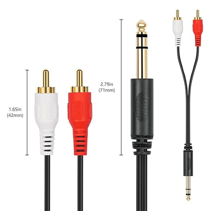 SiYear Gold-Plated 6.35mm 1/4 inch Male TRS Stereo Plug to 2 RCA Phono Male Audio Y Splitter Cable,Connector Wire Cord Plug (1.5M)
