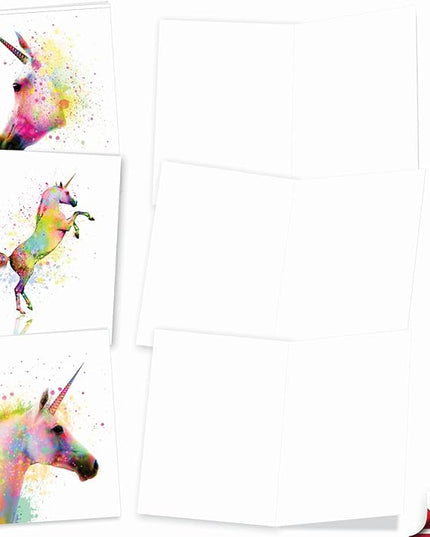 The Best Card Company Assorted Watercolor Animal Blank Greeting Card Box Set - Incl. 10 Unique Notecards Designs + Envelopes, Thank You, Invitations, More - Funky Rainbow Unicorns AM6748OCB-B1x10