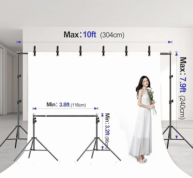 EMART 10x7.9FT Backdrop Stand, Photo Video Studio Adjustable&Lockable Heavy Duty Background Support System Kit with 6 Backdrop Clamps, 2 Sandbag and Carry Bag for Photography, Parties, Wedding, Video