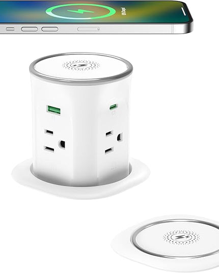 Jgstkcity Pop Up Countertop Outlet Recessed Power Strip with 15W Wireless Charger,45W USB C,3.15 inch Desk Hole,Ideal for Kitchen Island & Conference Table Receptacle (White, 6FT-45W USB Ports)