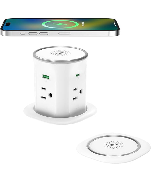Jgstkcity Pop Up Countertop Outlet Recessed Power Strip with 15W Wireless Charger,45W USB C,3.15 inch Desk Hole,Ideal for Kitchen Island & Conference Table Receptacle (White, 6FT-45W USB Ports)