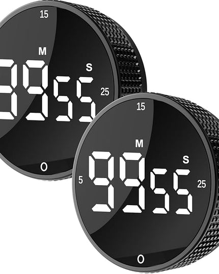 Upgrade Digital Kitchen Timer - 2 Pack Magnetic Countdown Countup Visual Pomodoro Timer with Large LED Display, 3-Preset Times, 3 Volume Levels, Ideal for Cooking, Baking and Fitness (2, Black)