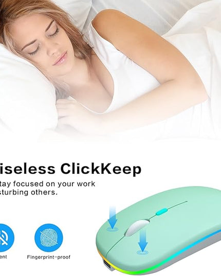Wireless Bluetooth Mouse - Rechargeable Laptop Mice - with LED Lights,Dual Mode(Bluetooth 5.2 & Portable USB 2.4G) Connection,Silent Computer Mouse for Laptop,iPad,Tablet,MacBook,& PC(Green)