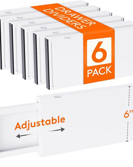 Lifewit 6 Pack Drawer Dividers Plastic 6" High, 13.5-22" Adjustable Drawer Organizers for Clothes, Expandable Dresser Separators in Bedroom/Bathroom/Kitchen/Office Organization and Storage, PLS6