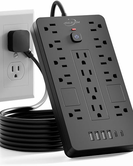 Surge Protector Power Strip-14 Outlets and 6 USB Ports, 6 Feet Flat Plug Extension Cord, 1850 Joules, Black, ETL Listed for Home, Office, Dorm Room