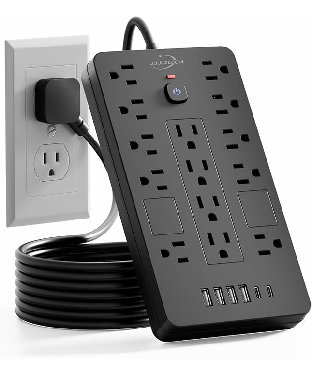 Surge Protector Power Strip-14 Outlets and 6 USB Ports, 6 Feet Flat Plug Extension Cord, 1850 Joules, Black, ETL Listed for Home, Office, Dorm Room