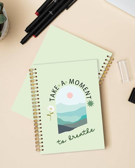 FDHSPAAM Sage Green Mental Health Spiral Journal Notebook 5.5x8.3in, Take A Moment to Breathe Boho Inspirational Notebooks for Note Taking, Therapy Office Must Haves, Hardcover Notebook Journal
