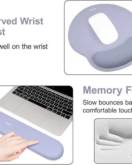 MOSISO Wrist Rest for Keyboard Mouse Pad Set, Large Gaming Deskpad&Circle Curved Mousepad&Keyboard Wrist Rest&Coaster, Ergonomic Non-Slip Mousepad&Easy Typing Pad with Silicone Lining, Lavender Gray