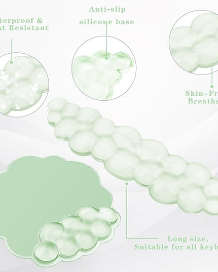 Gel Cloud Keyboard and Mouse Wrist Rest, Cute Wrist Support and Arm Support Rest for Typing Pain Relief，Suitable for Office/Computer/Laptop/Gaming Set-Green