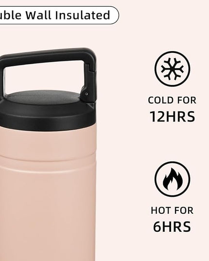 BJPKPK Insulated Water Bottle with 2 Lids,20 oz Double Wall Stainless Steel Vacuum Tumbler Travel Coffee Mug,Wide Mouth Thermal Cup,Peach