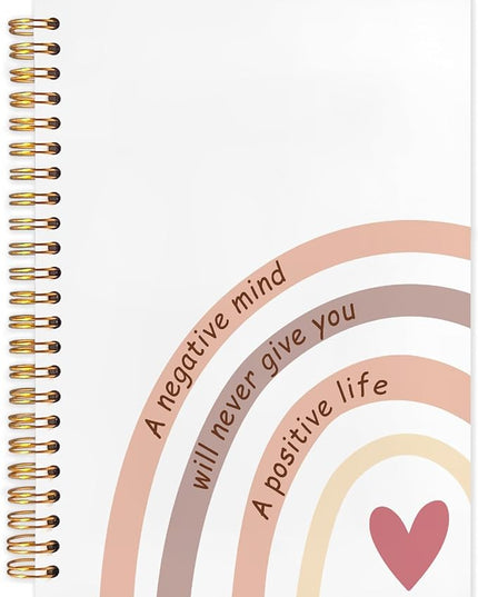 Boho Rainbow Inspirational Spiral Journal Notebook 5.5x8.3in, Affirmation Journal for Women, A Negative Mind Will Never Give You a Positive Life Motivational Notebooks for Note Taking
