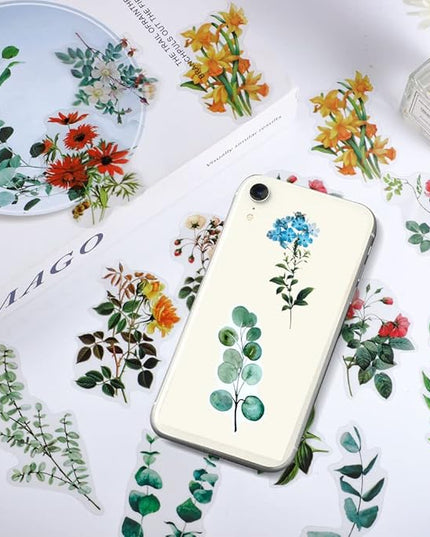 80 Pieces Natural Vintage Flower Stickers for Scrapbooking, Self-Adhesive Scrapbooking Stickers Supplies Journal for Adult Card Making Letters DIY (Style D)