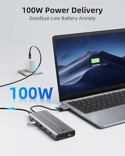 SAN ZANG MASTER Displaylink Dock,Displaylink Docking Station Dual Monitor,10Gbps USB C hub for MacBook M1/M2/M3/Windows,Laptop hub with 2 HDMI 4K,2 PD 4K, Ethernet,USB 3.2,Mic/Audio,100W PD