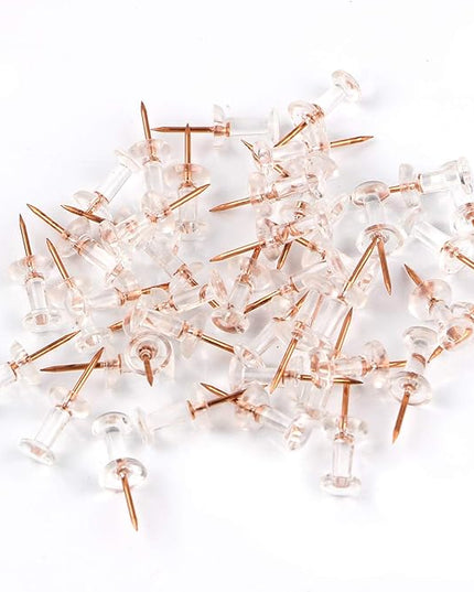 Yalis Push Pins 600 Count, Standard Rose Gold Pins Clear Thumb Tacks Steel Point and Clear Plastic Head (Rose Gold)