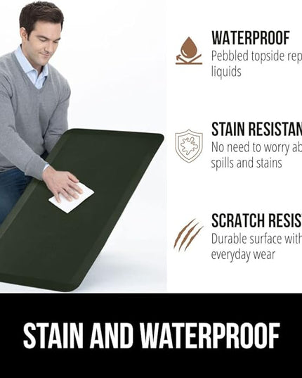 GORILLA GRIP Comfortable Cushioned Kitchen Mats for Floor, 48x20, Waterproof and Stain Resistant Soft Top, 3/4 Inch Thick Ergonomic Standing Desk Anti Fatigue Mat, Foam Supports Feet, Hunter Green