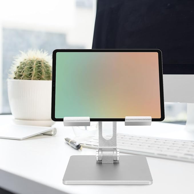BESPORTBLE Foldable Aluminum Alloy Tablet and Laptop Stand Portable Adjustable Computer Holder for Desk Use Compatible with Ipad and Notebooks Silver Gray