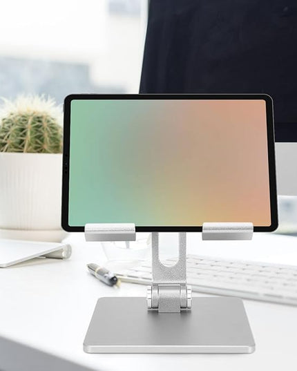 Alipis Aluminum Folding Tablet Stand Adjustable Portable Laptop Holder for Desk and Bed Use Compatible with Ipad and Tablets Silver Gray