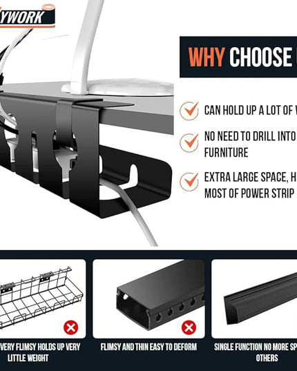 2Pcs 15.75 Inch Super Sturdy Gaming Cable Management Standing Desk wire organizer Large cord basket Under desk rack Mount With Clamps & Screws power strip holder chord organization j channel No Damage