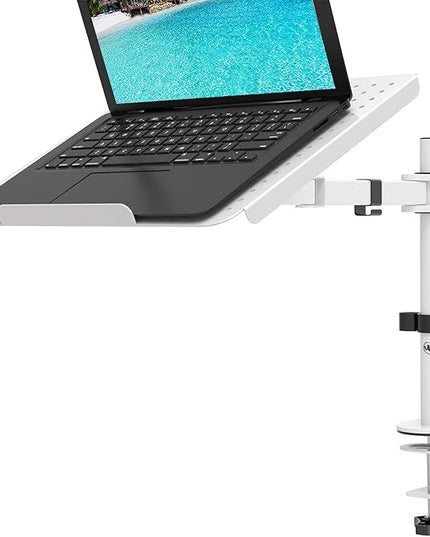 WALI Laptop Mount Arm for Desk, Laptop Tray, Fully Adjustable, up to 17 inch, 22lbs, with Vented Cooling Platform Stand (M00LP-W), White
