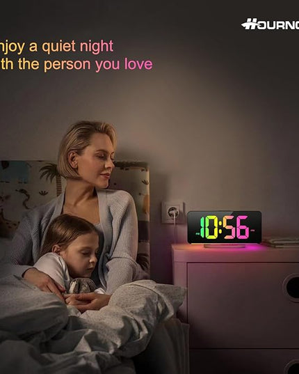 Digital Alarm Clock, Large LED Digital Clock for Bedrooms with 10 Color Changing Night Light, Adjustable Brightness, USB Charging Port, Bedside and Desk Clock for Living Room Office Decor (Black)