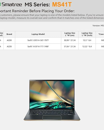Smatree MS41T Hard EVA Protective Sleeve Case with Stand Compatible for 14 inch Acer Swift 5 Laptop-SF514-56T-797T, for Acer Swift 14 Laptop-SF14-71T-74RF, for 14 inch LG gram 2 in 1 Notebook