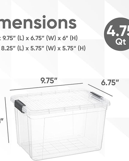 Superio Storage Bins with Lids- 6 Pack, 4.75 Qt Clear Boxes for Organizing, Stackable Plastic Containers- BPA Free, Non-Toxic, Odor Free, Organizer for Home, Office, Dorm