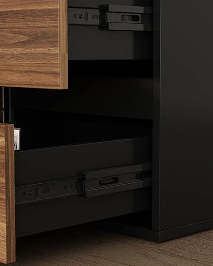 Homsee Home Office Computer Desk Corner Desk with 3 Drawers, 2 Shelves & 2 Doors, 55 Inch Large L-Shaped Study Writing Table with Storage Cabinet, Black & Brown (54.3”L x 40.9”W x 29.1”H)